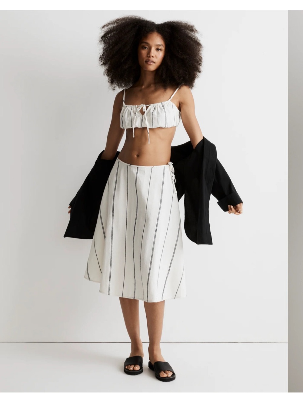 MADEWELL 100% Cotton Side-Tie Stripe Cover-Up Midi Skirt & Crop Top Sz Medium